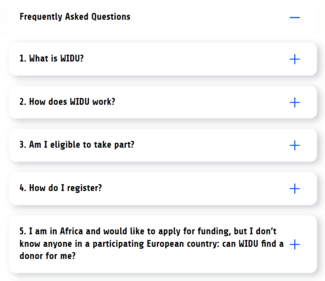 Photo that shows the five first entries of WIDU's FAQ page