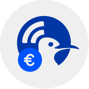 WIDU blue icon with a coin illustrated