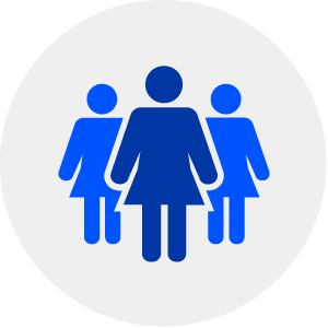 Graphic icon showing three silhouettes of women