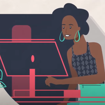 Woman sits in front of her computer (animation)