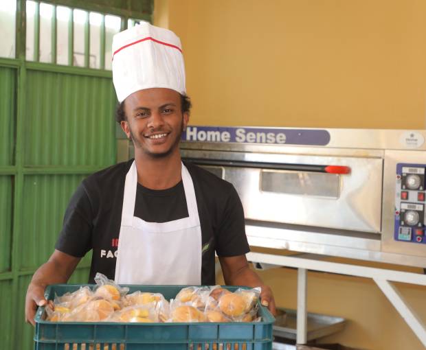 Entrepreneur Naol presents crackers that have the potential to fight malnutrition in children