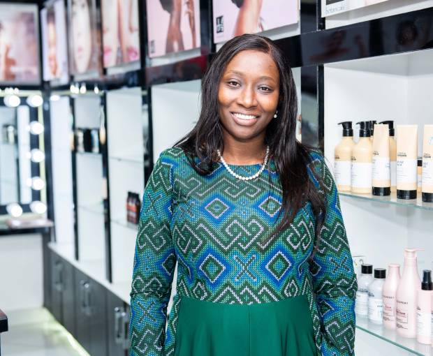 Entrepreneur Liza in her shop "Laikas Beauty Lounge" in Kenya