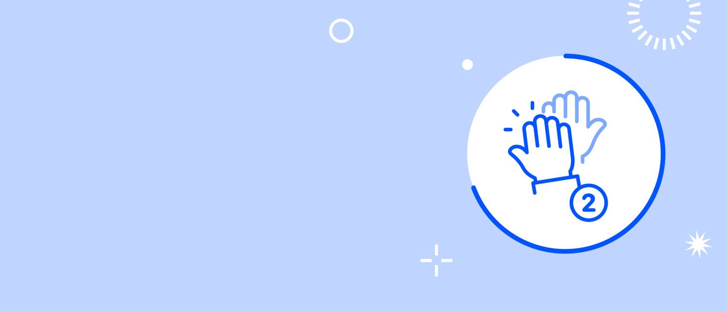 Un fond bleu et blanc avec un pictogramme représentant deux mains qui se tapent dans la main.