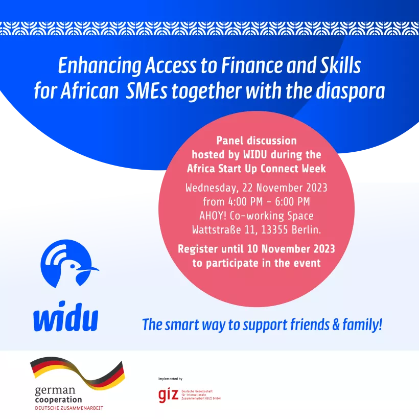 Invitation to WIDU.africa hosted panel discussion "enhancing Access to Finance and Skills for African SME's together with the diaspora" in Berlin
